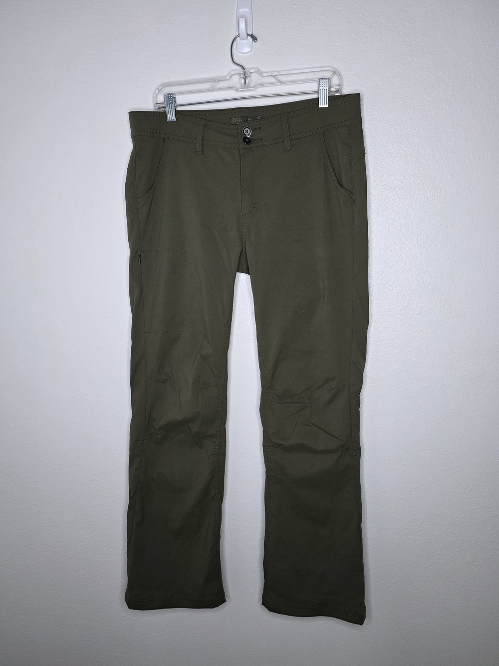 NWOT prAna Halle Roll Up Hiking Pants Olive Green Sz 14 Stretch Zion Gorpcore